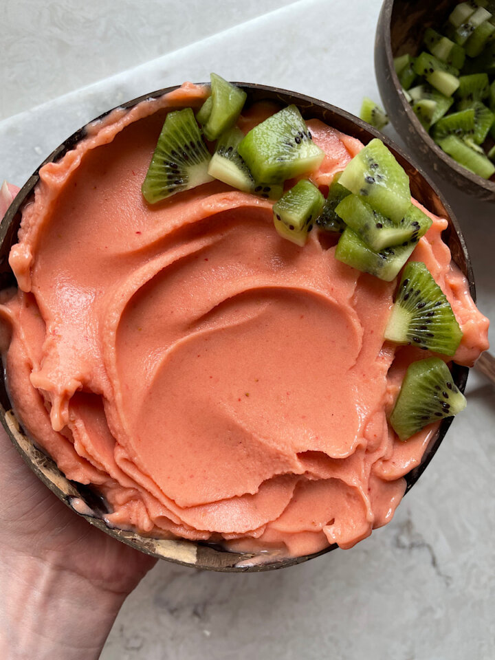 pineapple mango strawberry peach smoothie bowl