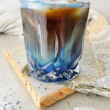 Iced blue milk espresso latte recipe card photo