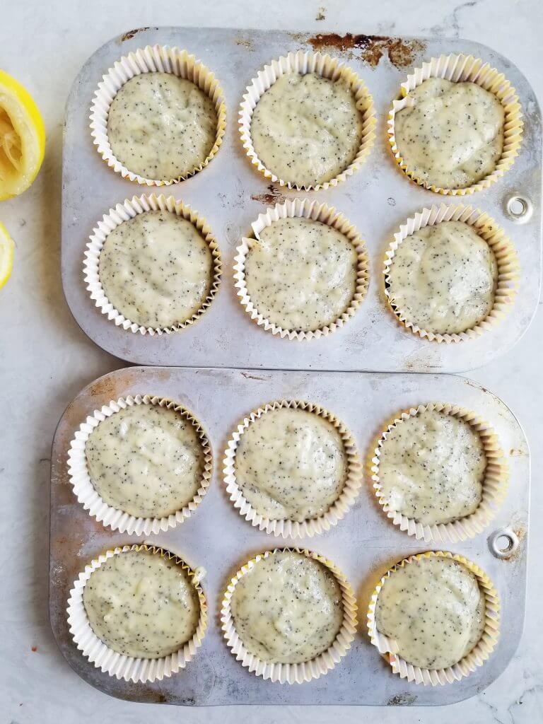 healthy lemon poppy seed muffins with sourdough discard