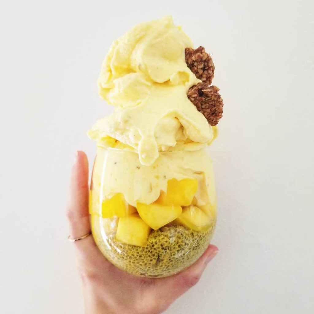 mango pineapple smoothie with chia pudding