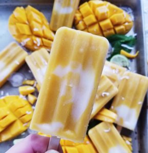 mango and coconut yogurt popsicles