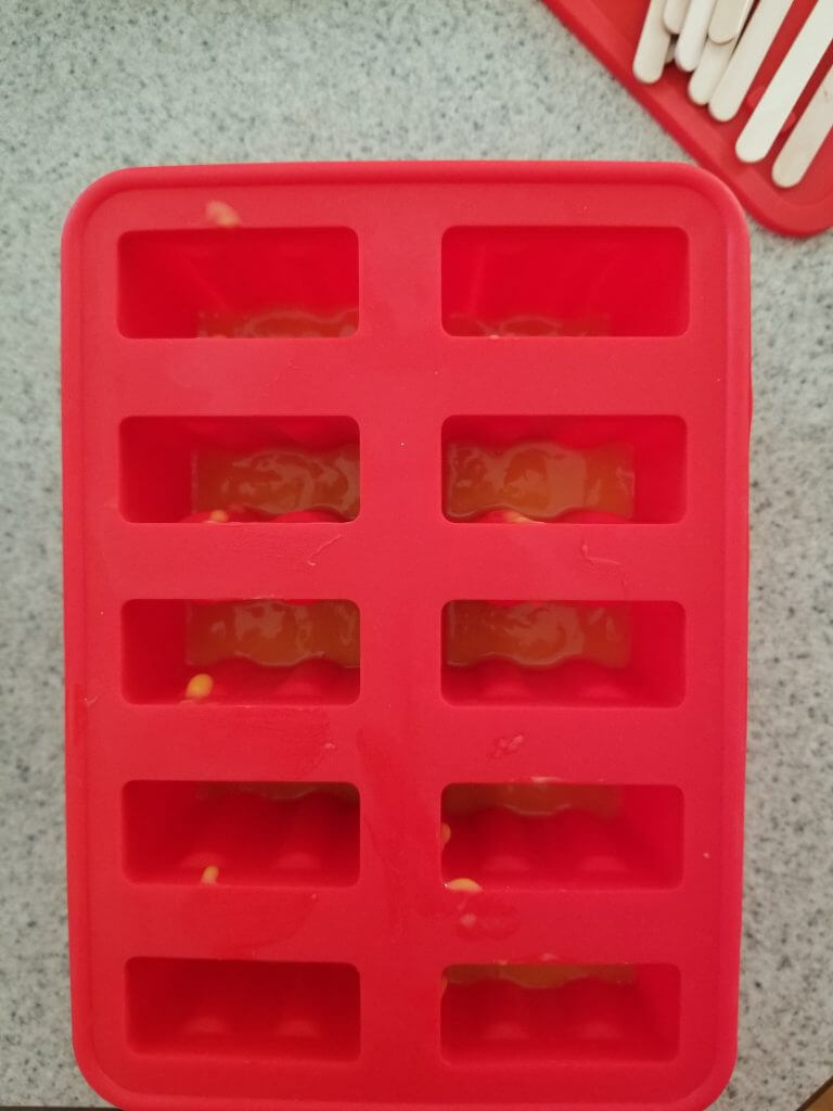 mango puree in a popsicle mold