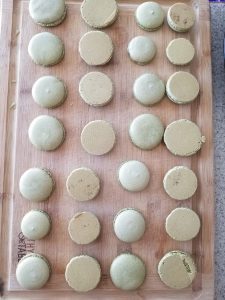 matcha macaron shells after baking