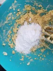 mixing mango filling for macarons