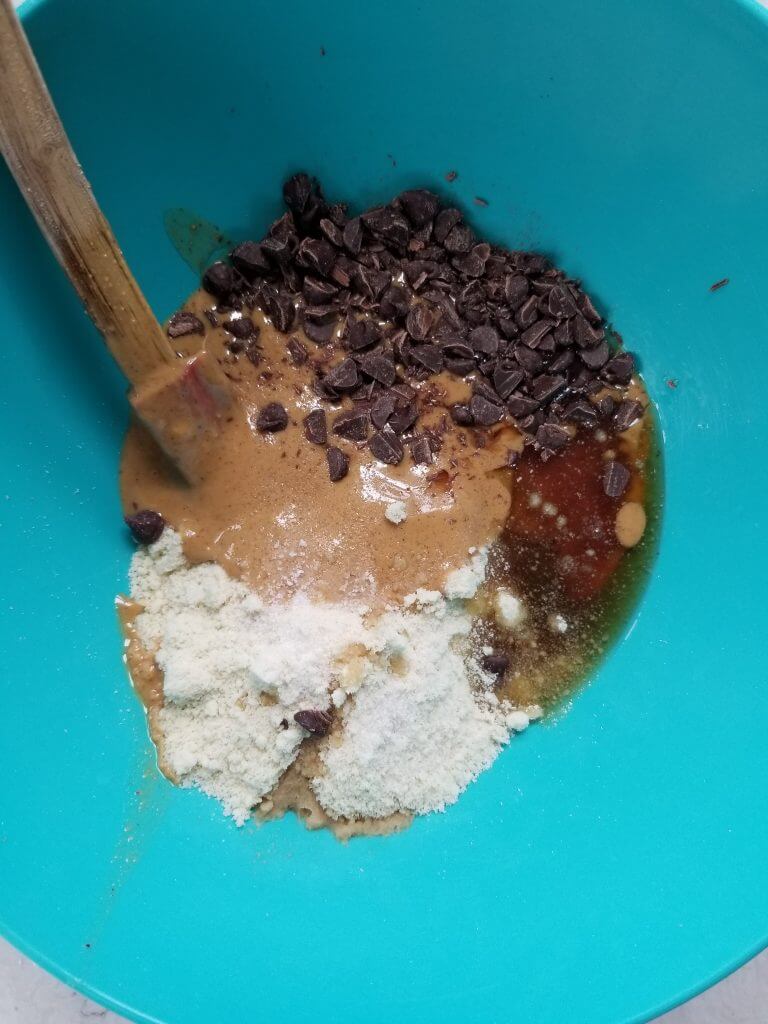 healthy edible cookie dough ingredients in a bowl