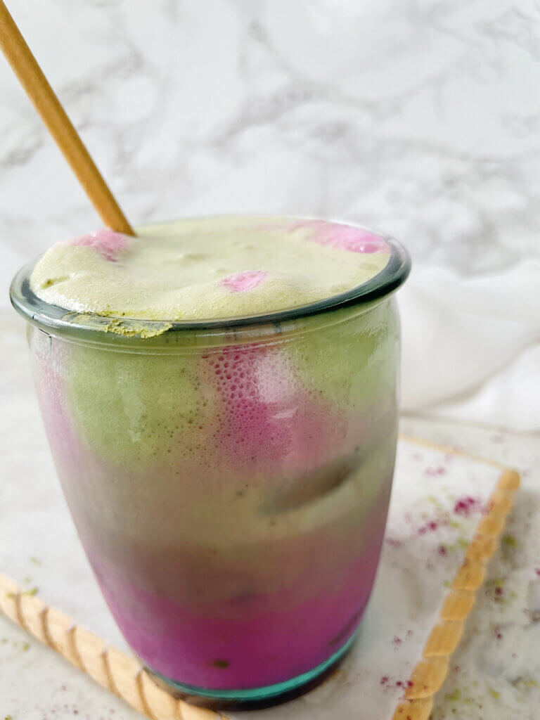 pink and green layered latte healthy new years recipes