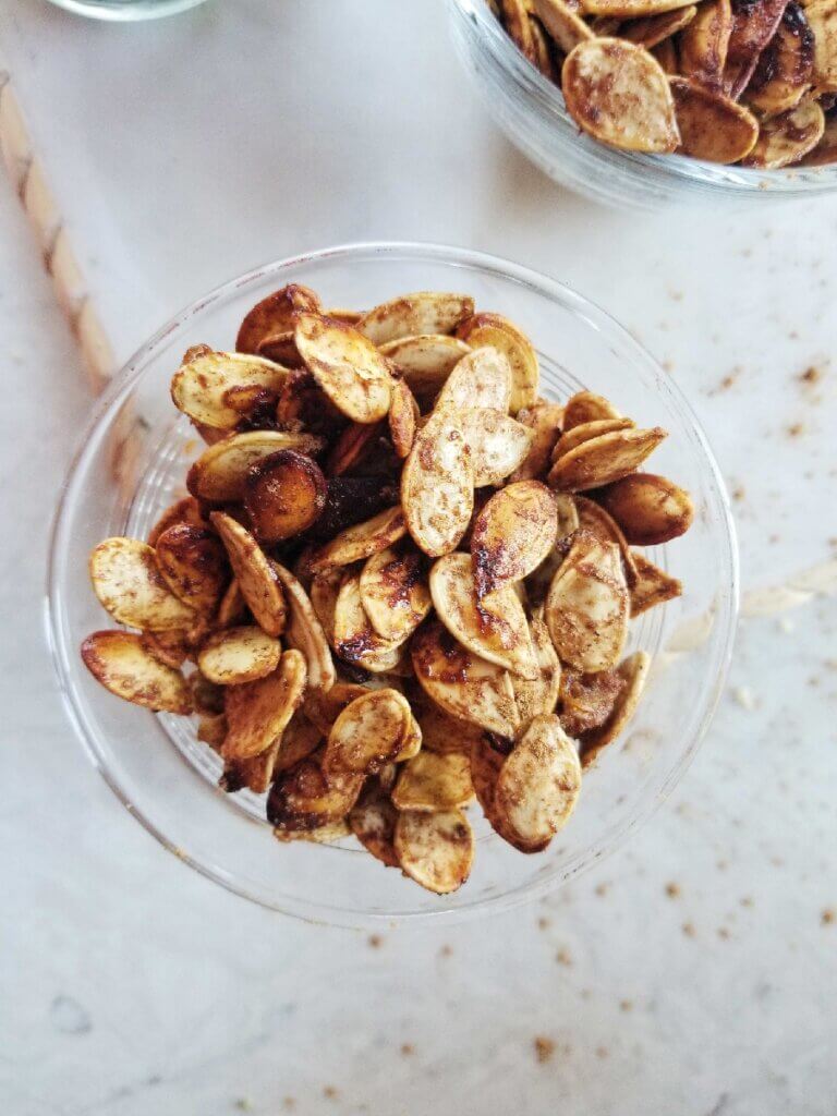 Pumpkin Spice Roasted Pumpkin Seeds