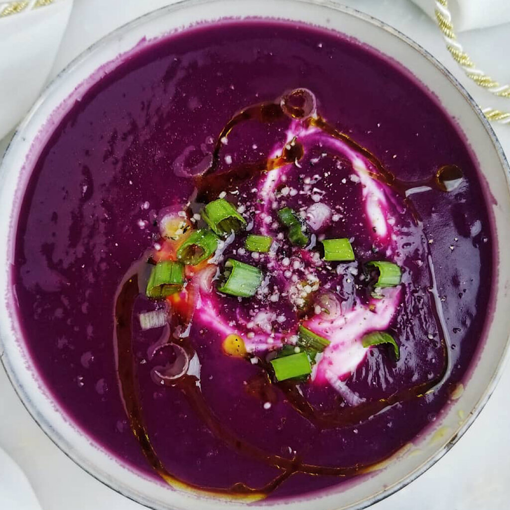 Purple sweet potato soup with bone broth recipe