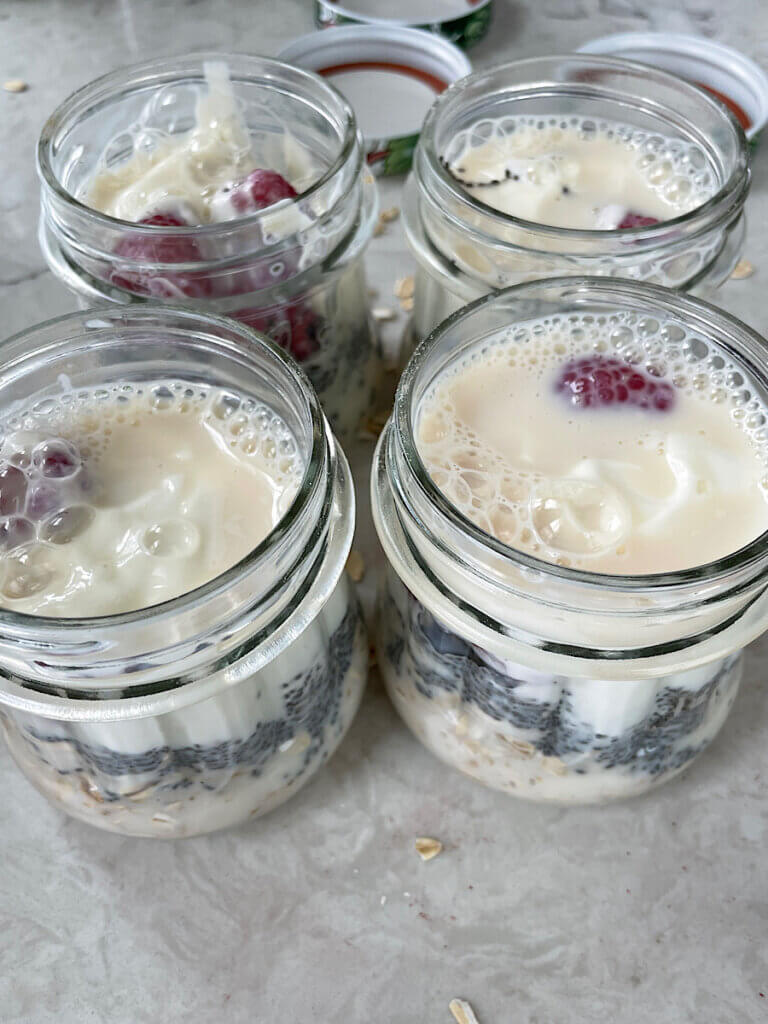 raspberry chia seed overnight oats before mixing