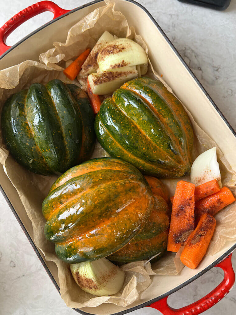 roasted acorn squash soup recipe ingredients before roasting