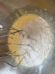 rose milk cake batter with flour