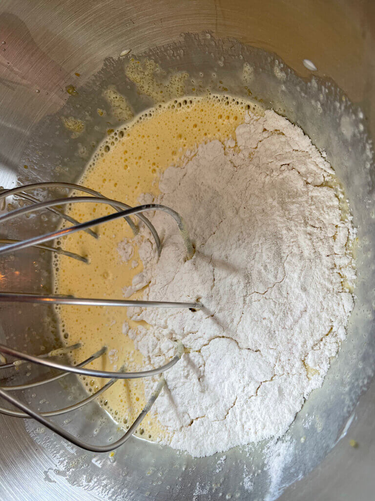 rose milk cake batter with flour