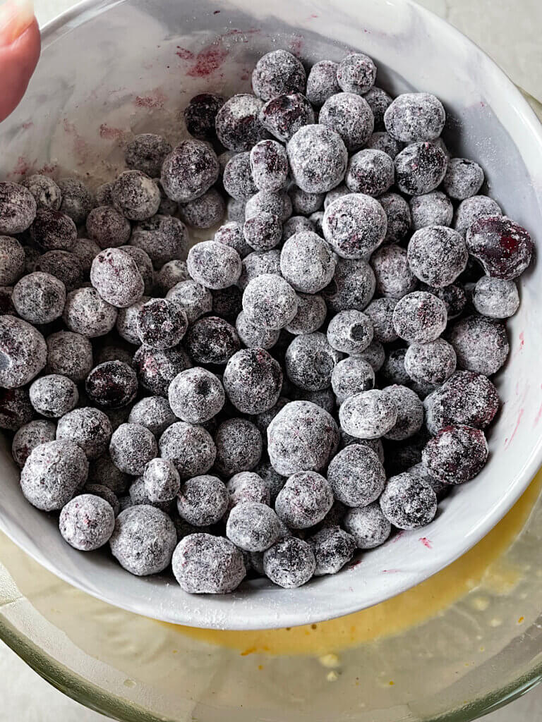 frozen blueberries tossed in flour