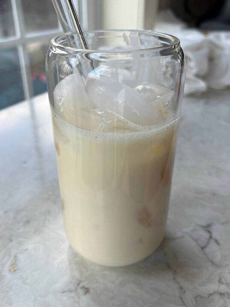 milk with ice in a glass
