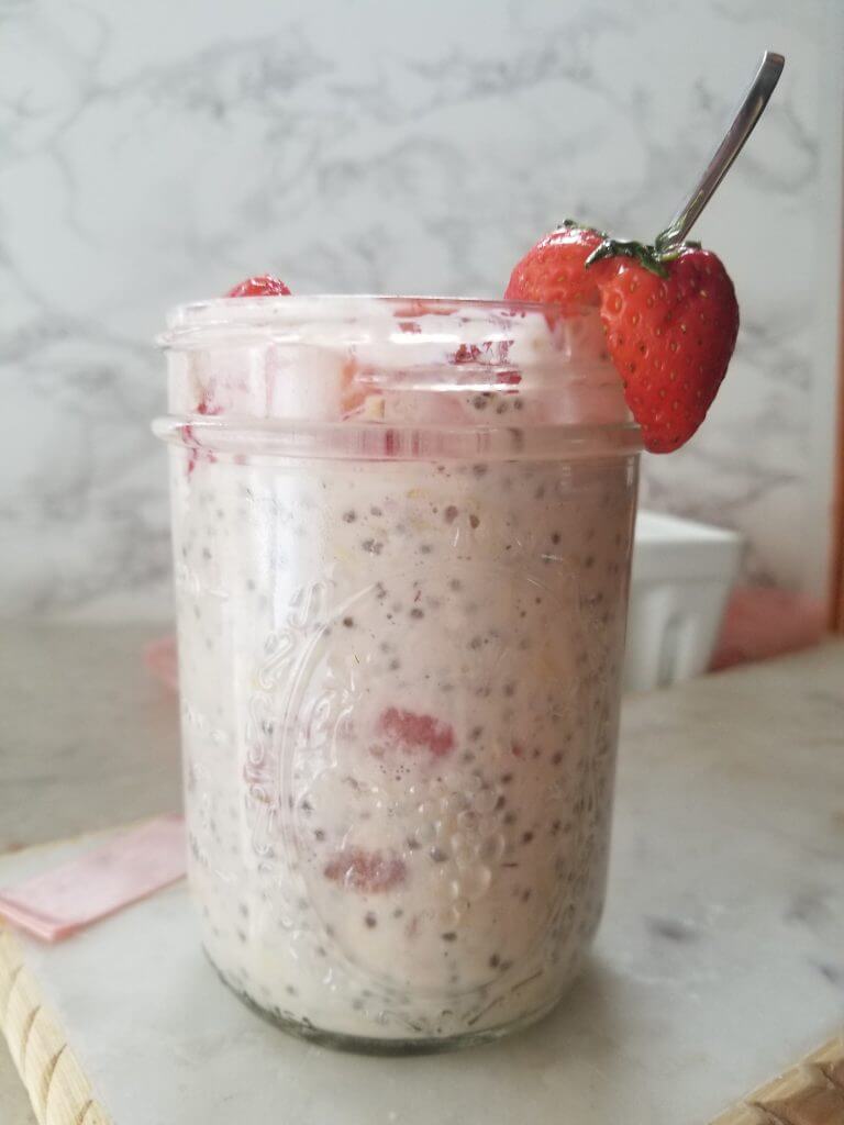strawberries and cream overnight oats in a mason jar recipe