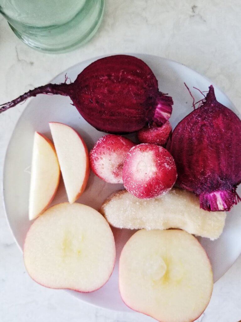 beet smoothie ingredients on a plate