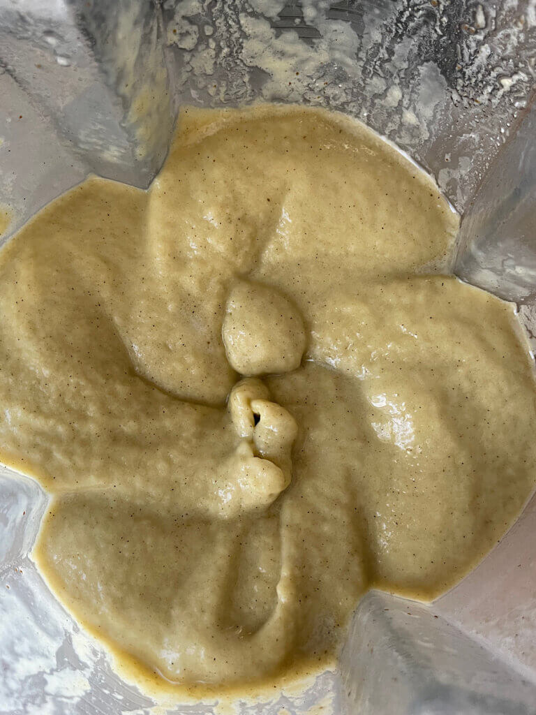 all ingredients blended together for the greens powder smoothie