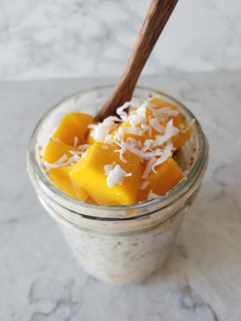 mango overnight oats in a mason jar