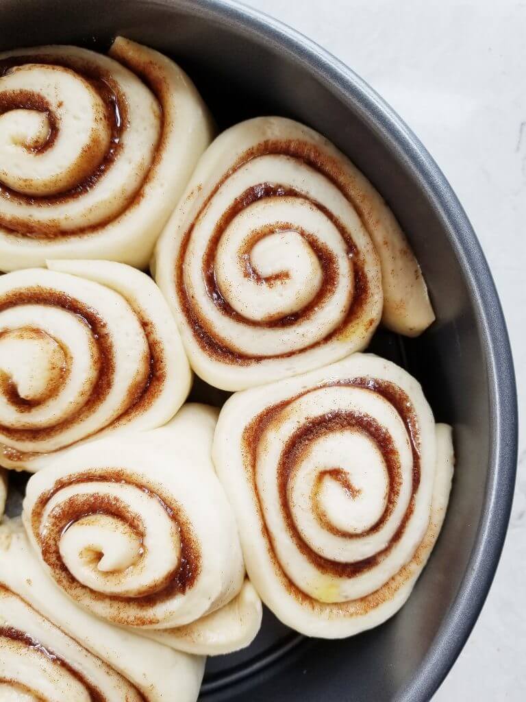 vegan sourdough cinnamon rolls before baking
