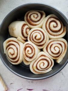 vegan sourdough cinnamon rolls before baking