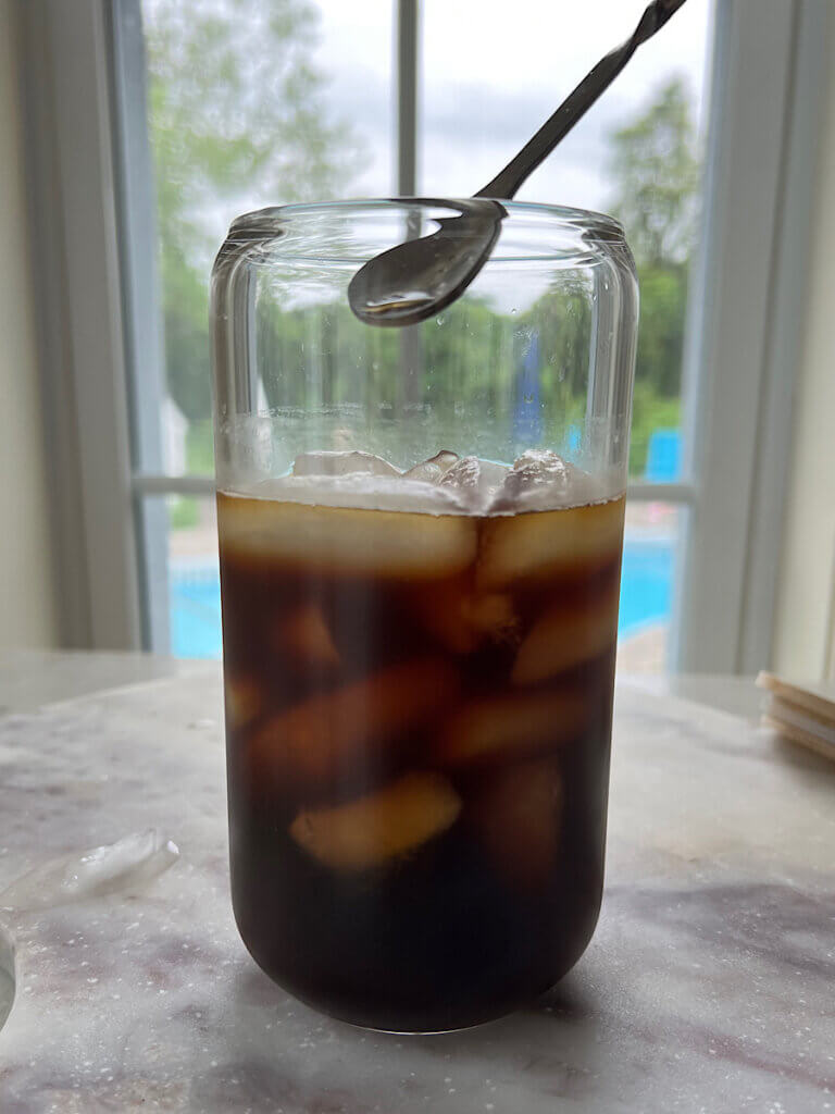 macadamia syrup in iced coffee